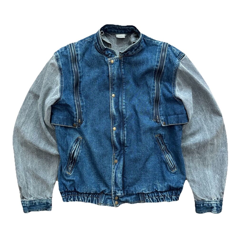 Vintage 90s Blue Zone Denim Jacket Mens L (Fits M) Zip Vent Removable Sleeves
